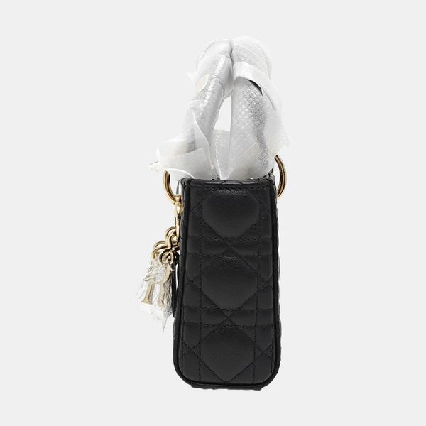 Authenticated pre-owned  Lady Dior Super Mini Quilted Lambskin Black - Tote Bag at Looply
