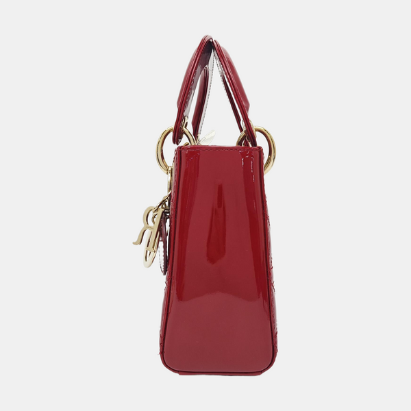 Lady Dior Mini Cannage Patent Leather Red