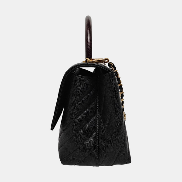 COCO HANDLE Medium Chevron Grained Calfskin Black