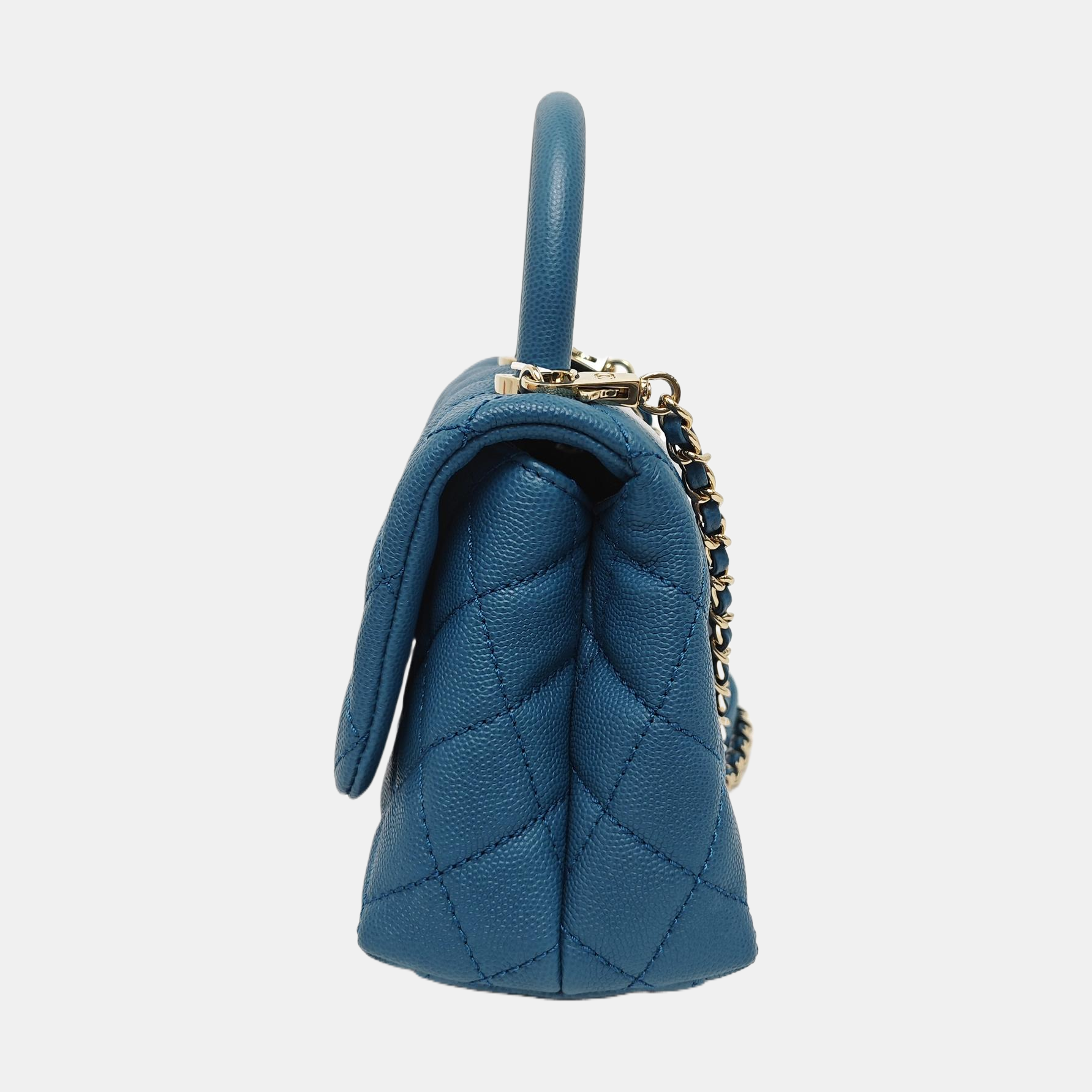 COCO HANDLE Mini Quilted Grained Calfskin Blue