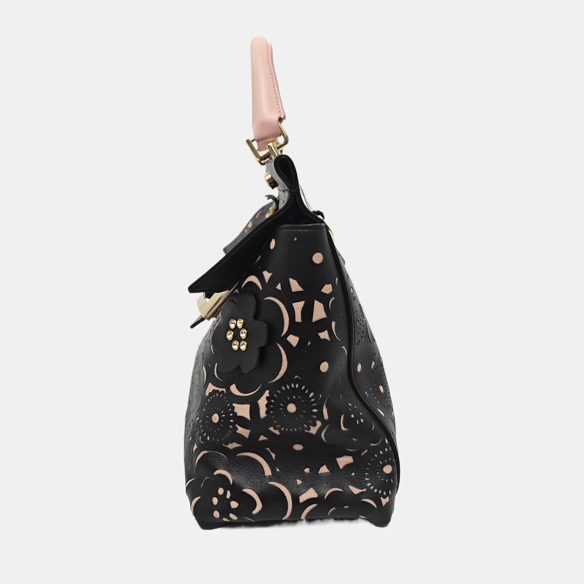 Leather Top Handle Bag Black