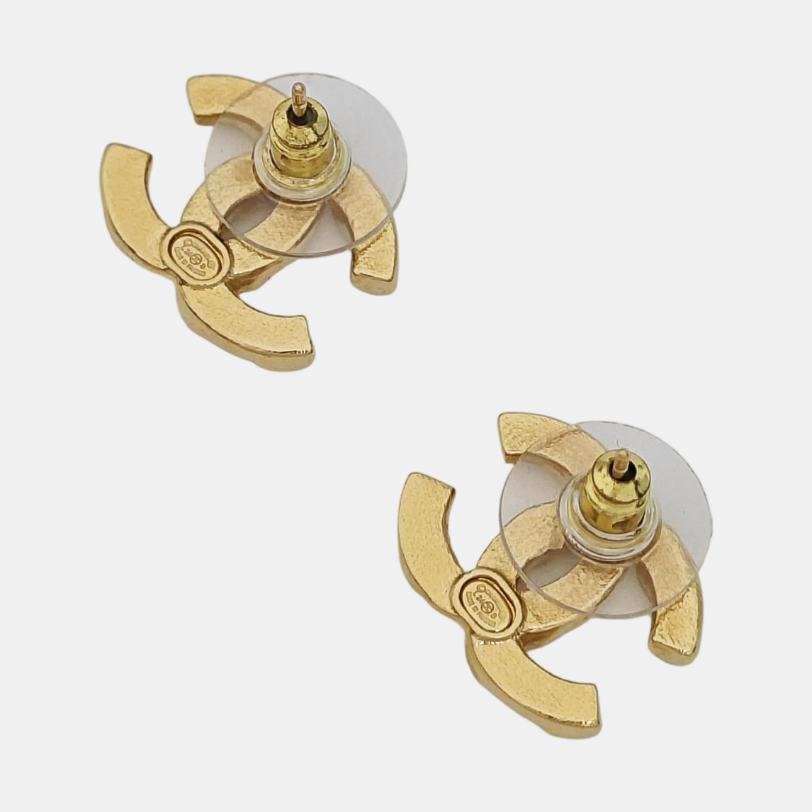 CC Logo Metal Gold Stud Earrings