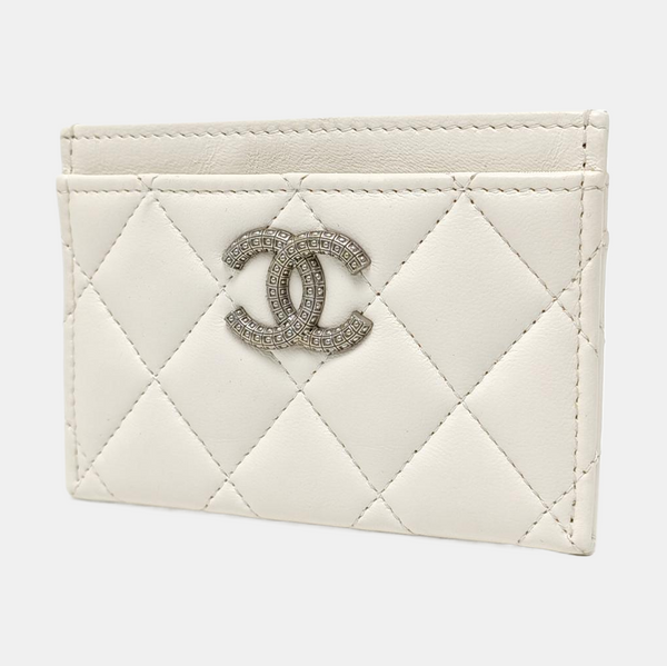 Authenticated pre-owned  CHANEL 19 Quilted Lambskin White Card Holder - Card Holder at Looply