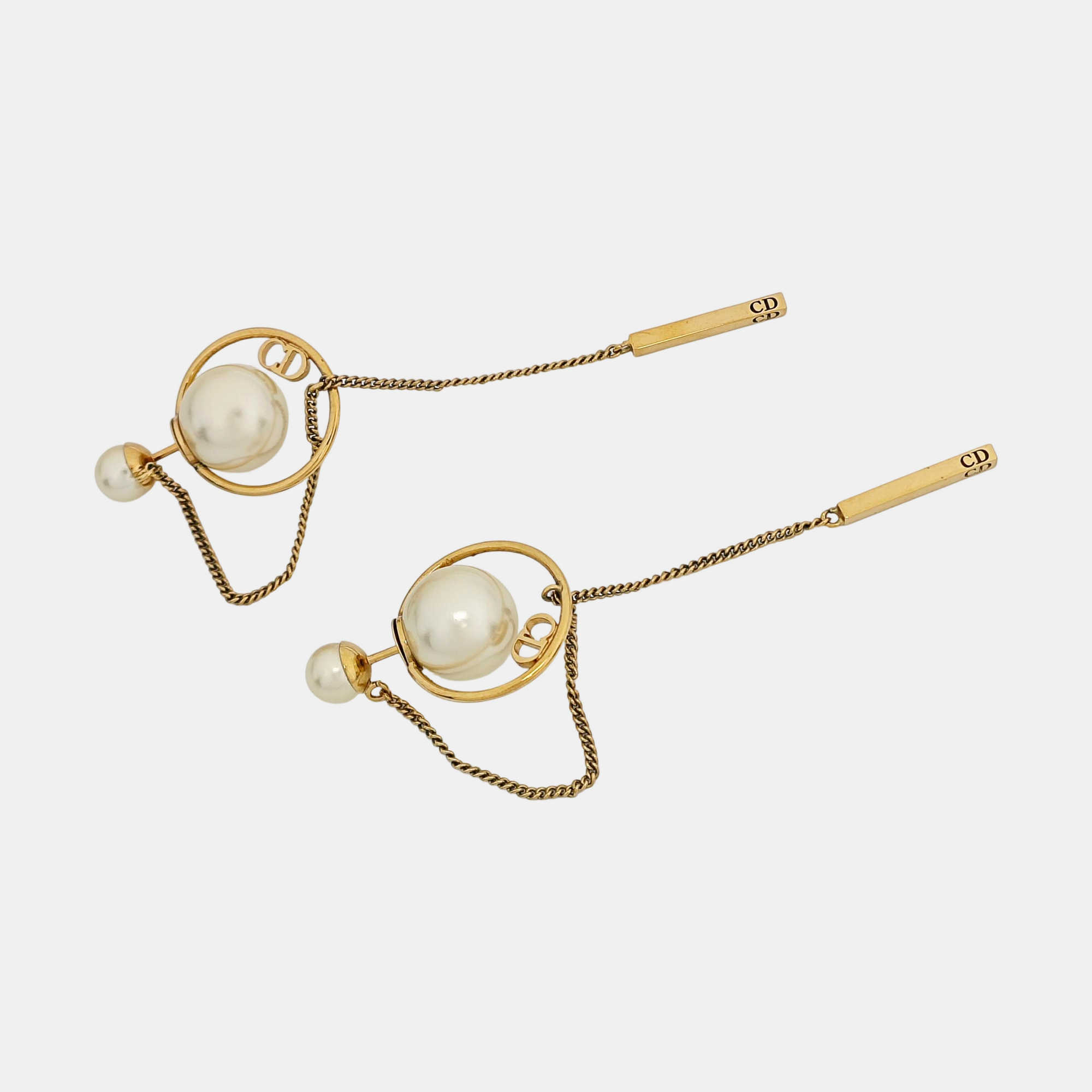 Dior Tribales Brass White Stud Earrings