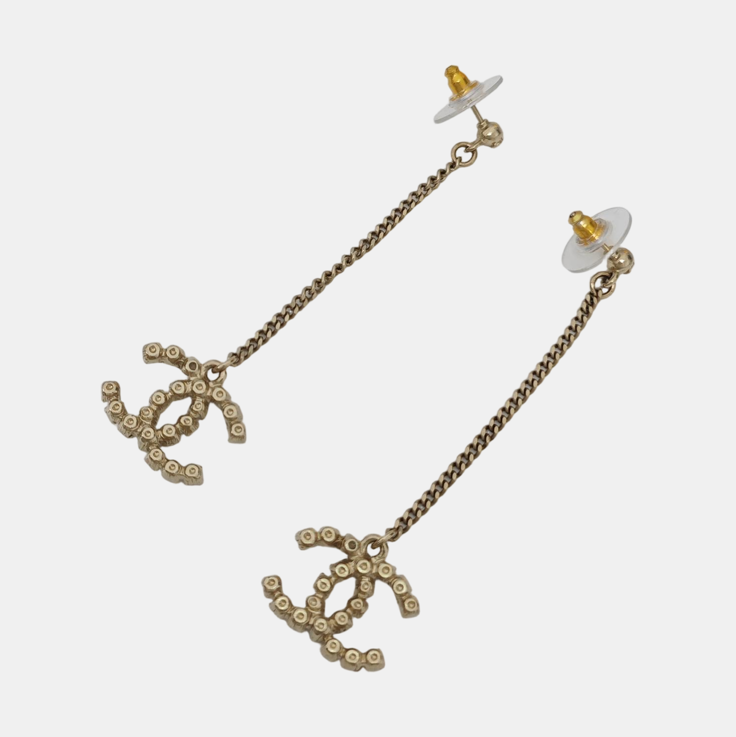 CC Logo Metal Gold Stud Earrings