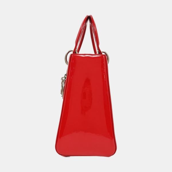 Lady Dior Medium Patent Leather Red