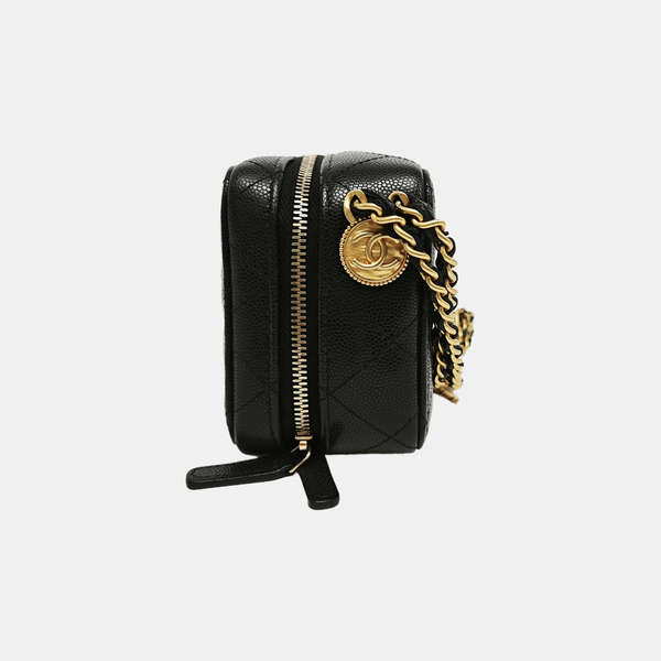 Quilted Grained Calfskin Shoulder Bag Black
