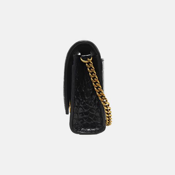 Hourglass Wallet On Chain Small Calfskin Black