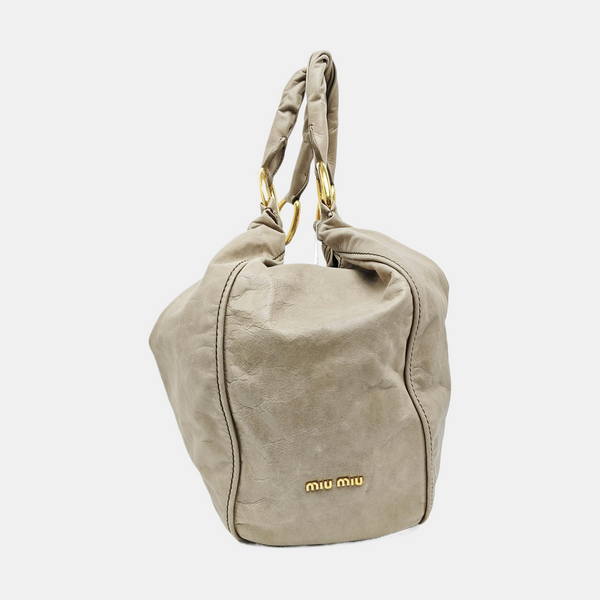 Leather Top Handle Bag Beige