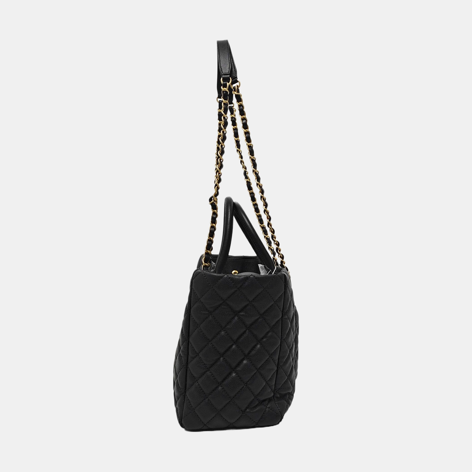 Quilted Grained Calfskin Tote Bag Black