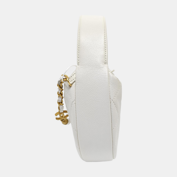 Quilted Grained Calfskin Top Handle Bag White
