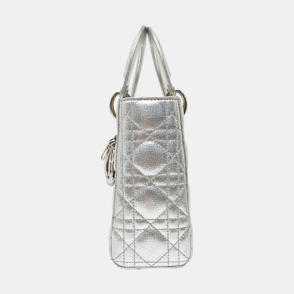 Lady Dior Small Cannage Calfskin Silver