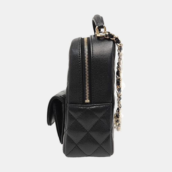 Quilted Grained Calfskin Backpack Mini Black