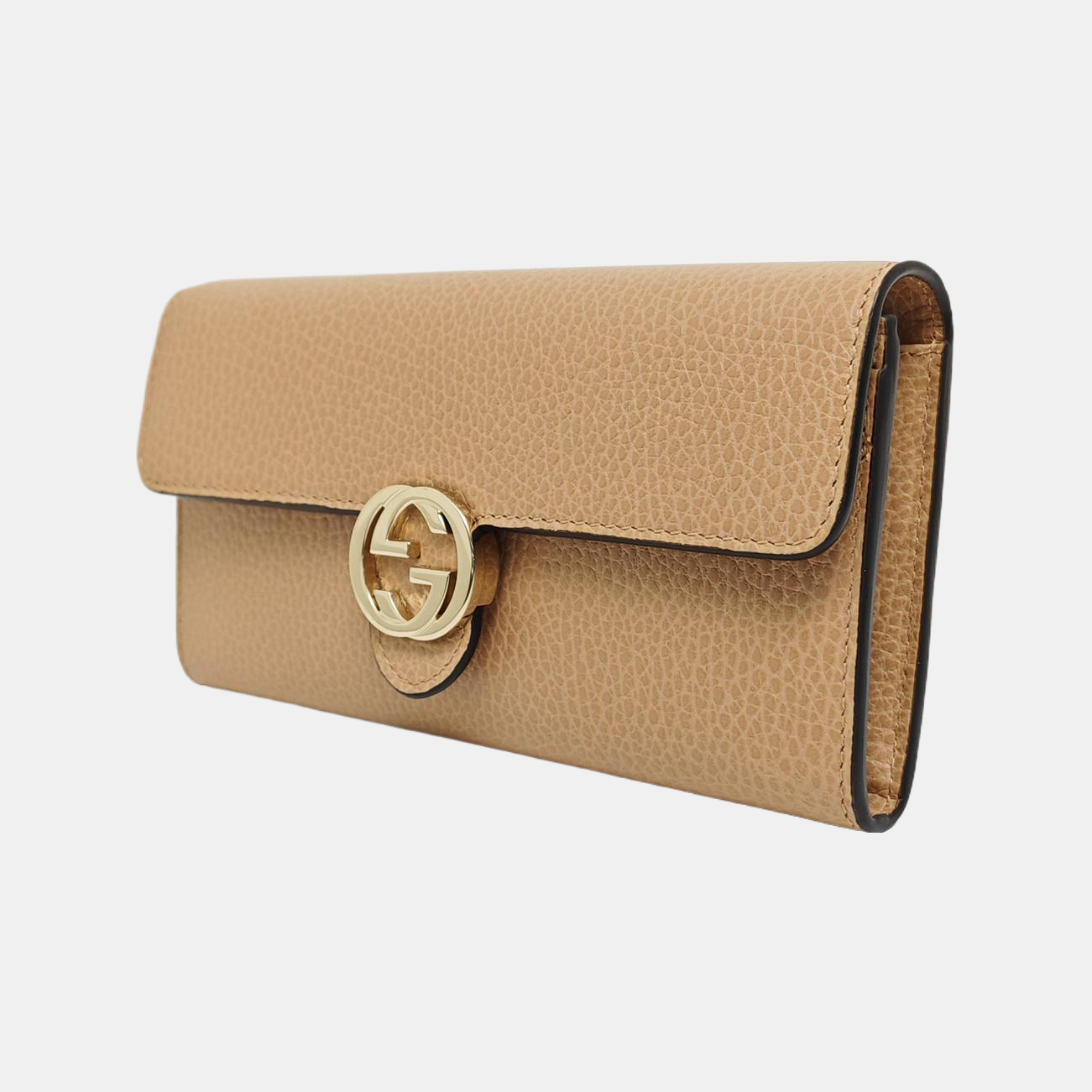Cartera de piel de becerro marrón con G entrelazadas
