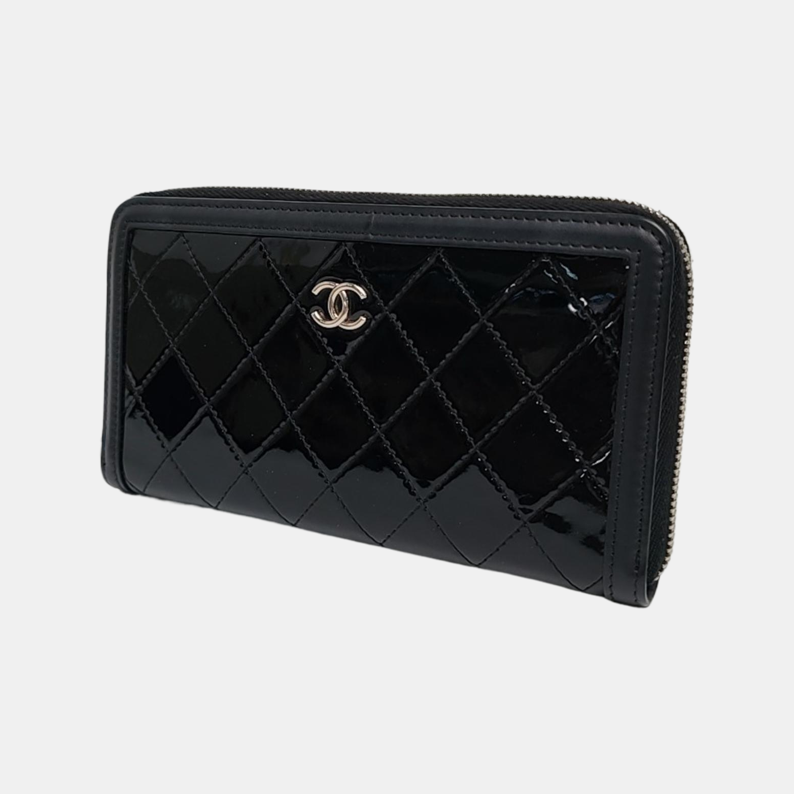 ZIPPY Quilted Patent Calfskin Black Wallet
