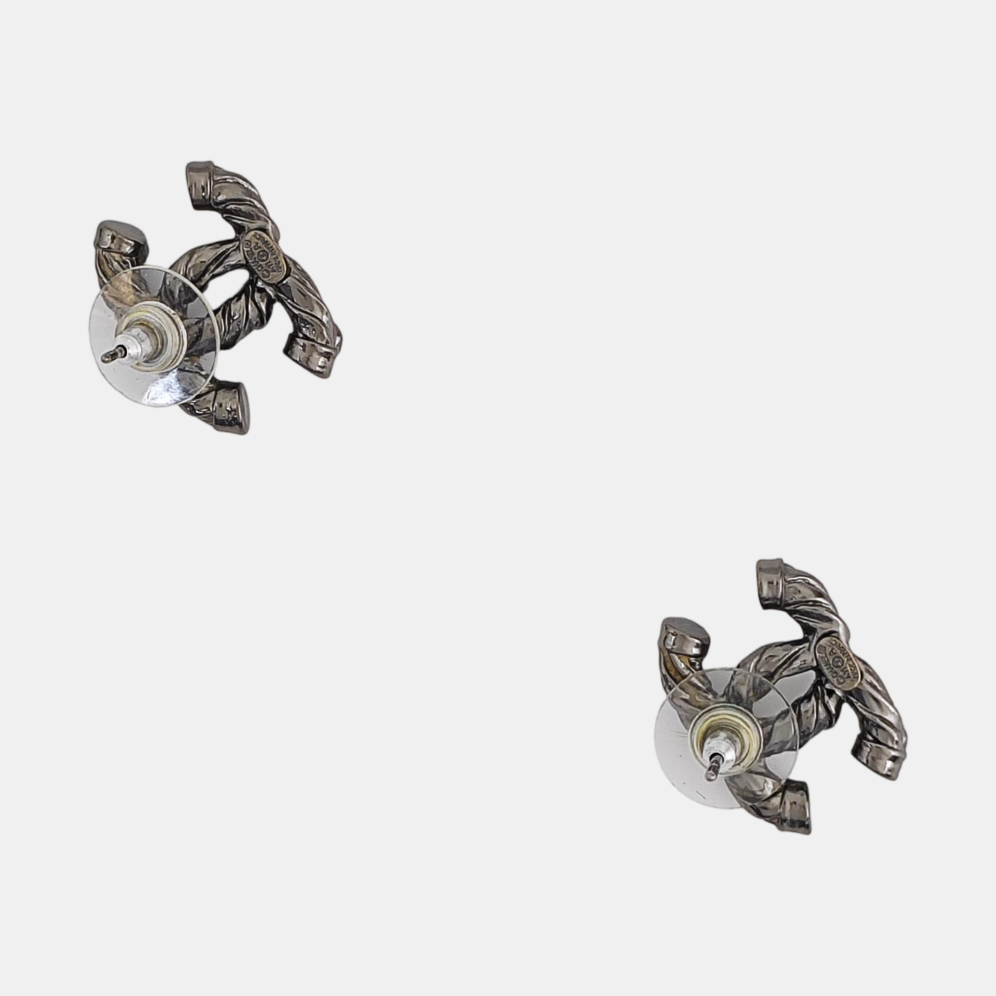 CC Logo Metal Gray Stud Earrings