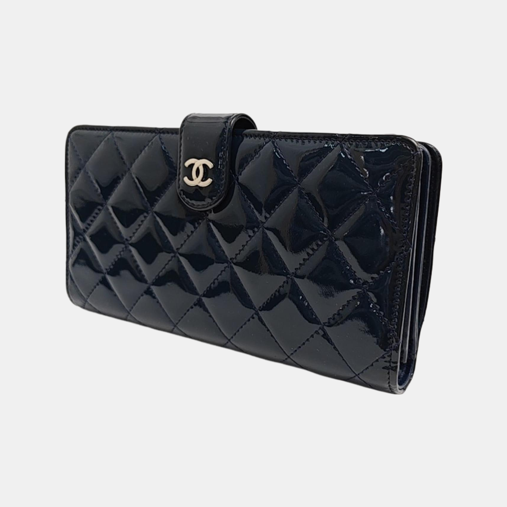 Quilted Patent Calfskin Wallet Blue