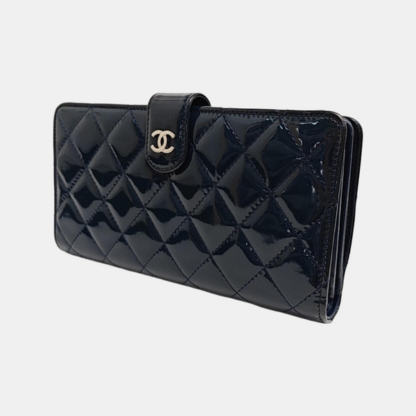 Quilted Patent Calfskin Wallet Blue