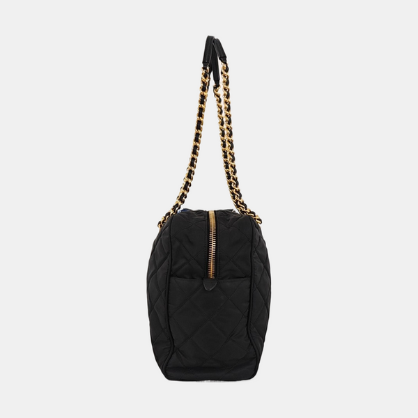 Quilted Nylon Shoulder Bag Black