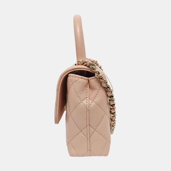 COCO HANDLE Mini Quilted Grained Calfskin Pink