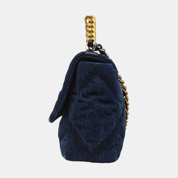 CHANEL 19 Small Quilted Denim Blue
