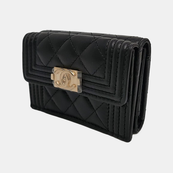 Authenticated pre-owned  BOY CHANEL Quilted Lambskin Black Wallet - Wallet at Looply