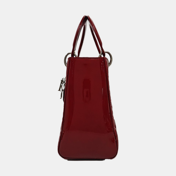 Authenticated pre-owned  Lady Dior Medium Quilted Patent Leather Red - Tote Bag at Looply