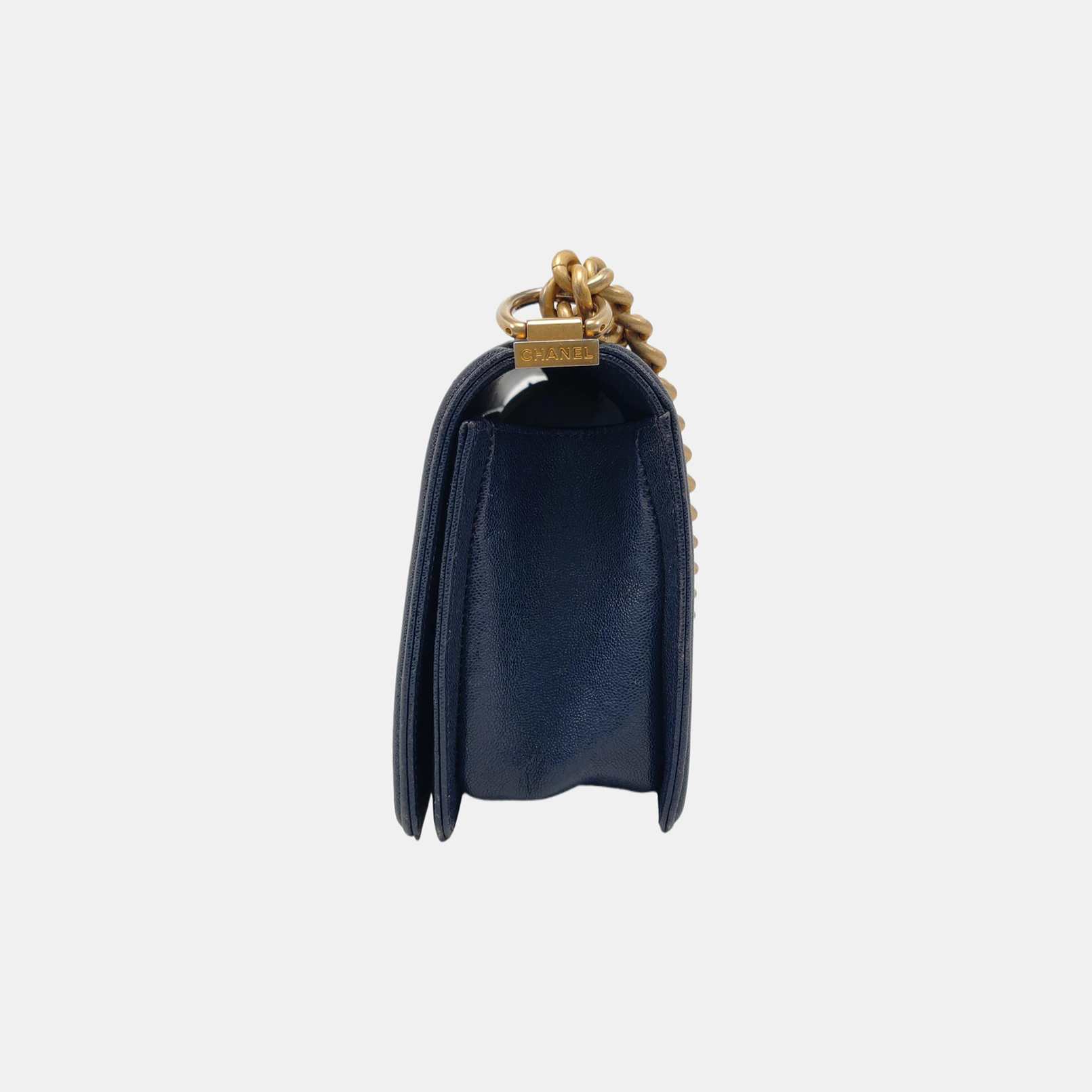 Authenticated pre-owned  BOY CHANEL Chevron, Quilted Grained Calfskin Blue - Crossbody Bag at Looply