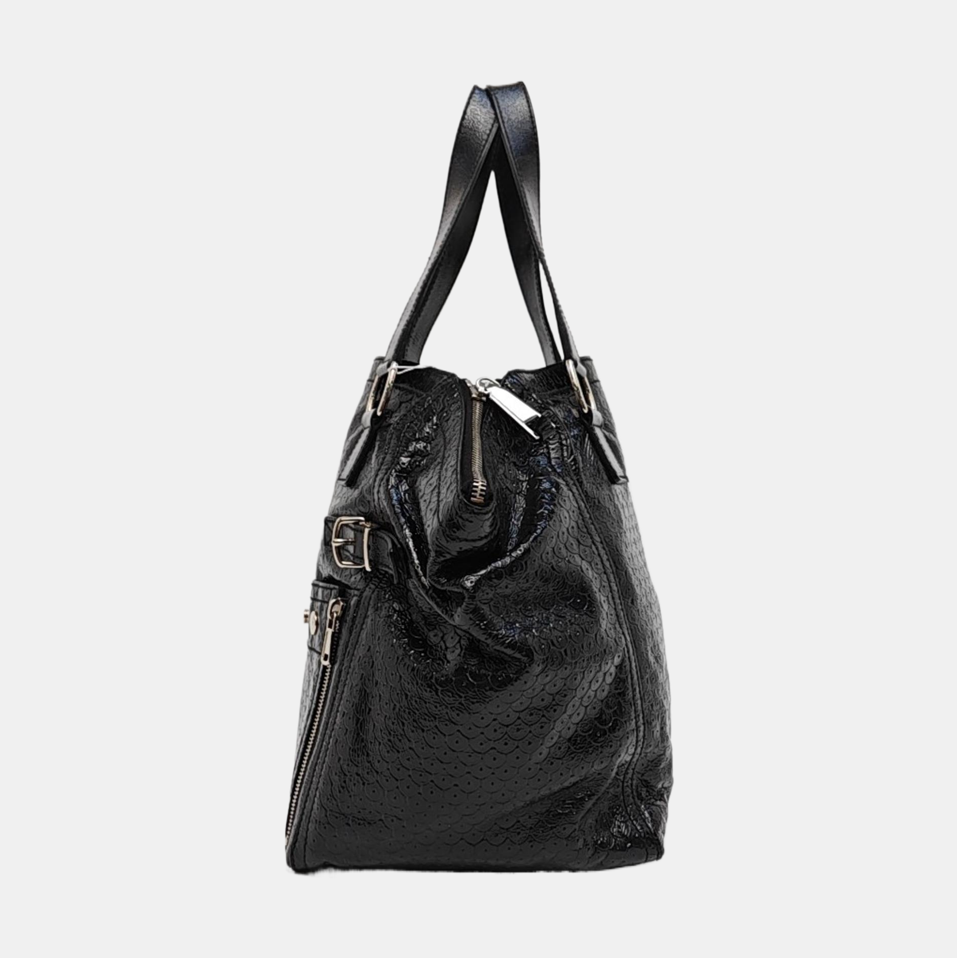 Patent Leather Top Handle Bag Black