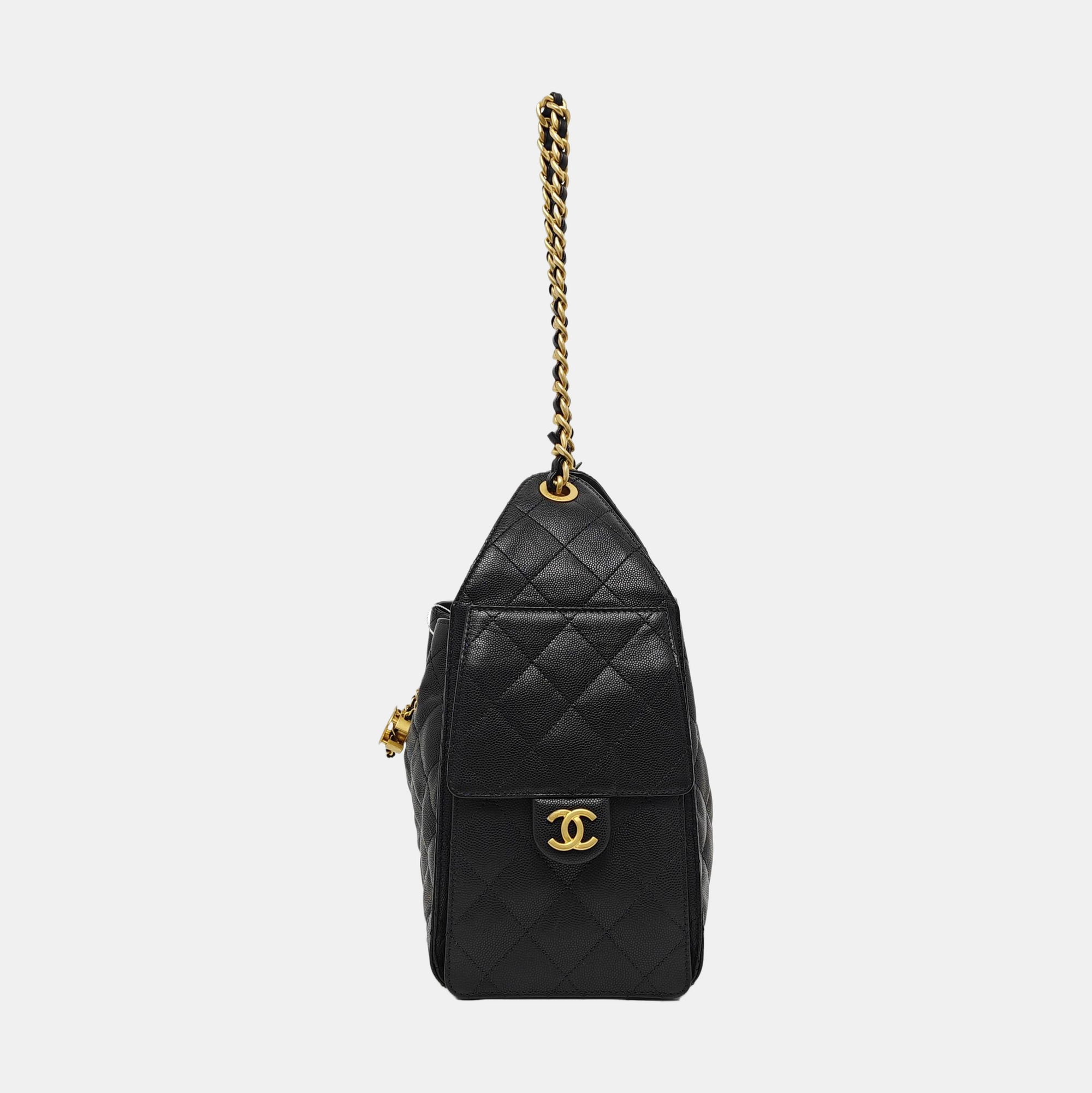 CHANEL 25 Small Quilted Grained Calfskin Black
