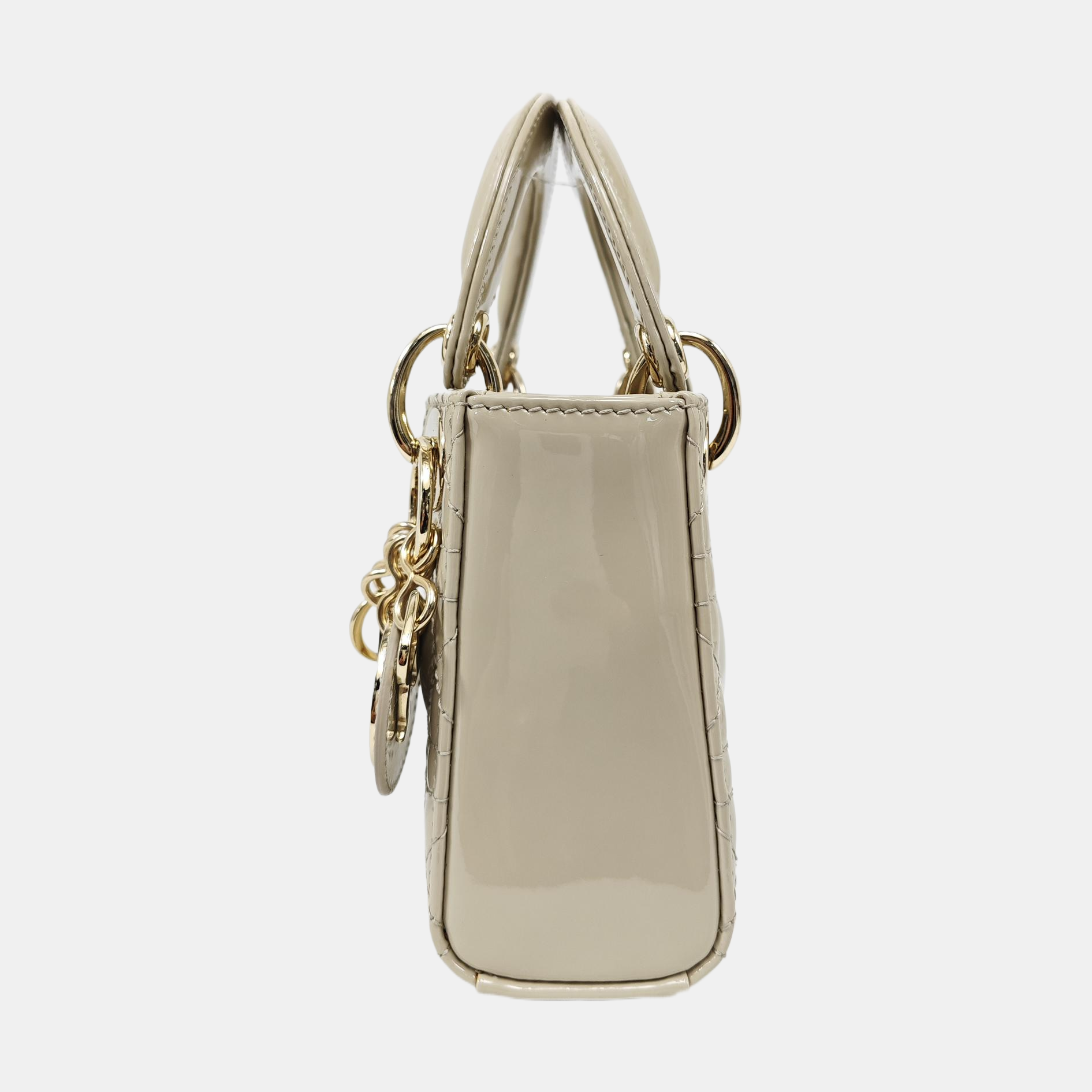 Lady Dior Super Mini Cannage Patent Leather Beige