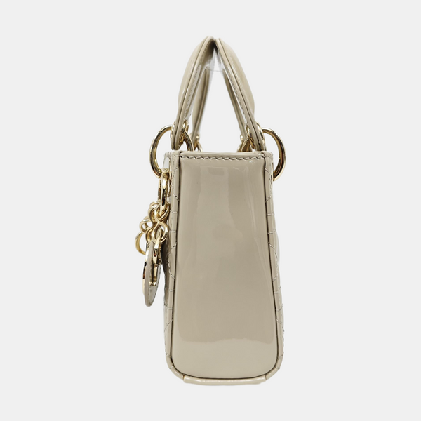 Lady Dior Super Mini Cannage Patent Leather Beige