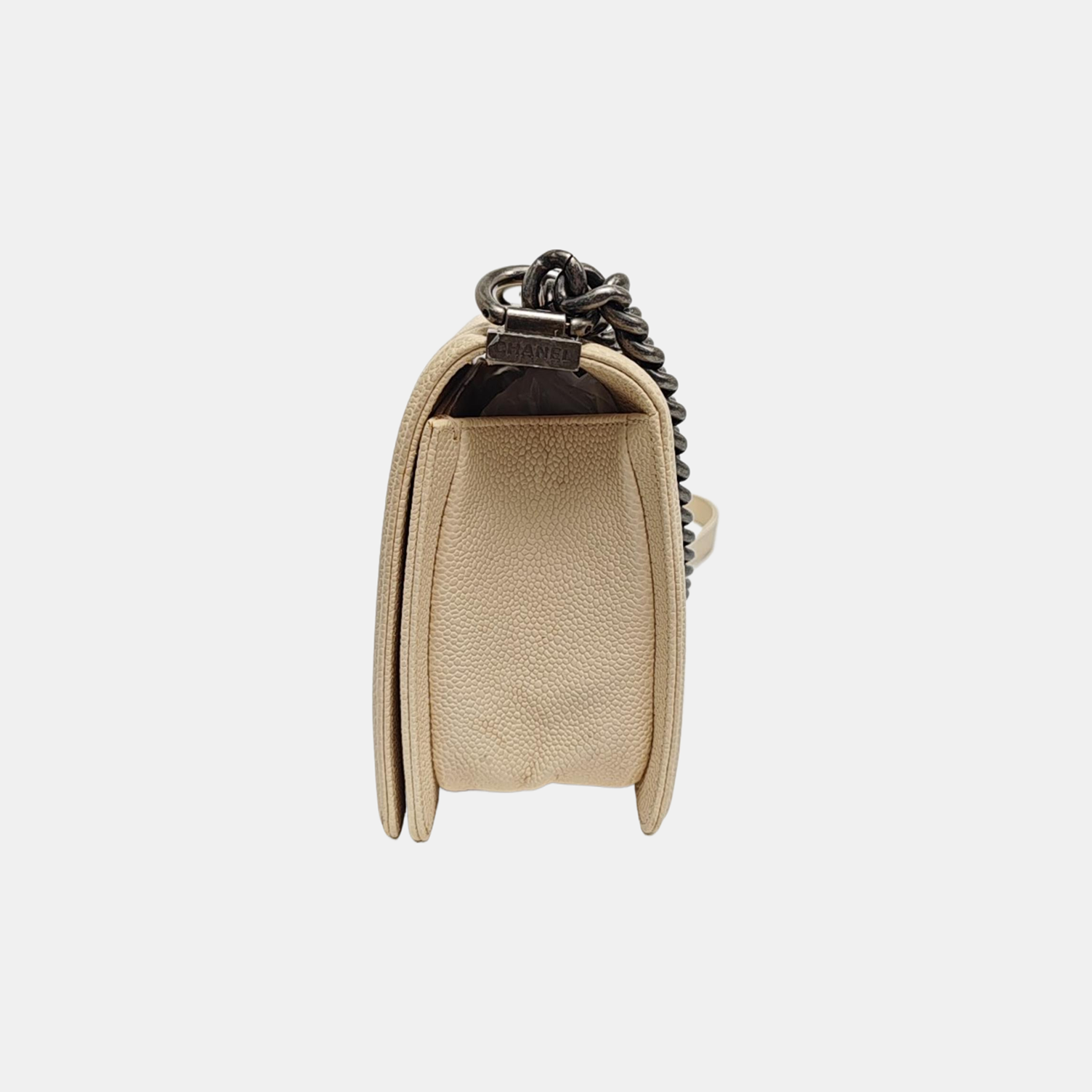BOY CHANEL Medium Chevron Grained Calfskin White