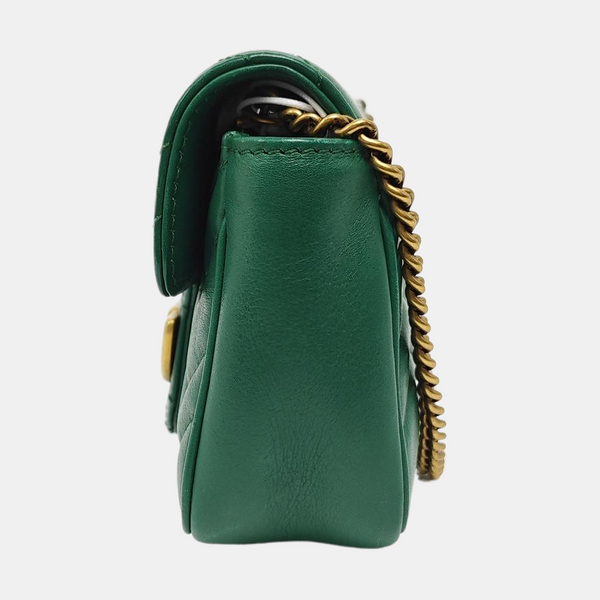 Authenticated pre-owned  GG Marmont Mini Quilted Calfskin Green - Shoulder Bag at Looply