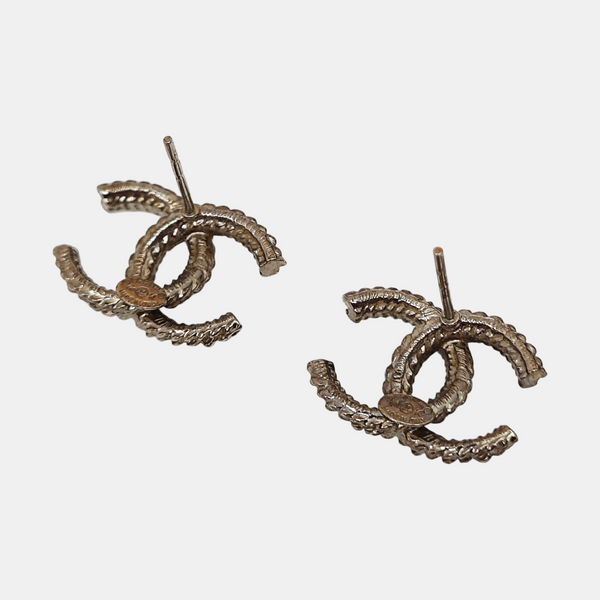 CC Logo Metal Gold Stud Earrings
