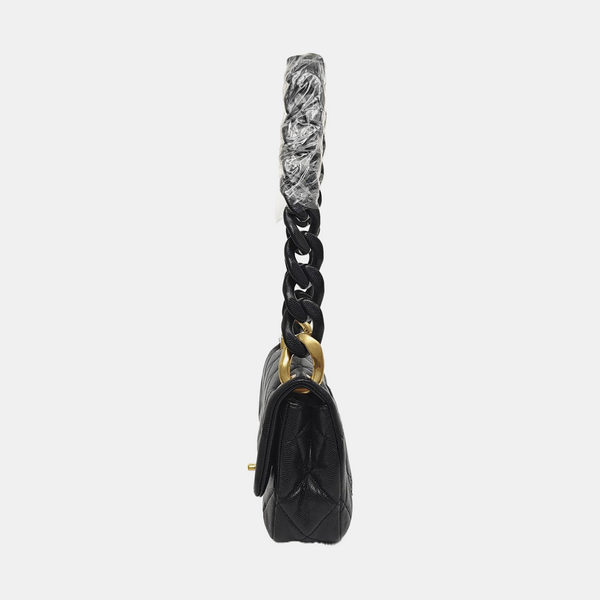 Medium Quilted Grained Calfskin Black