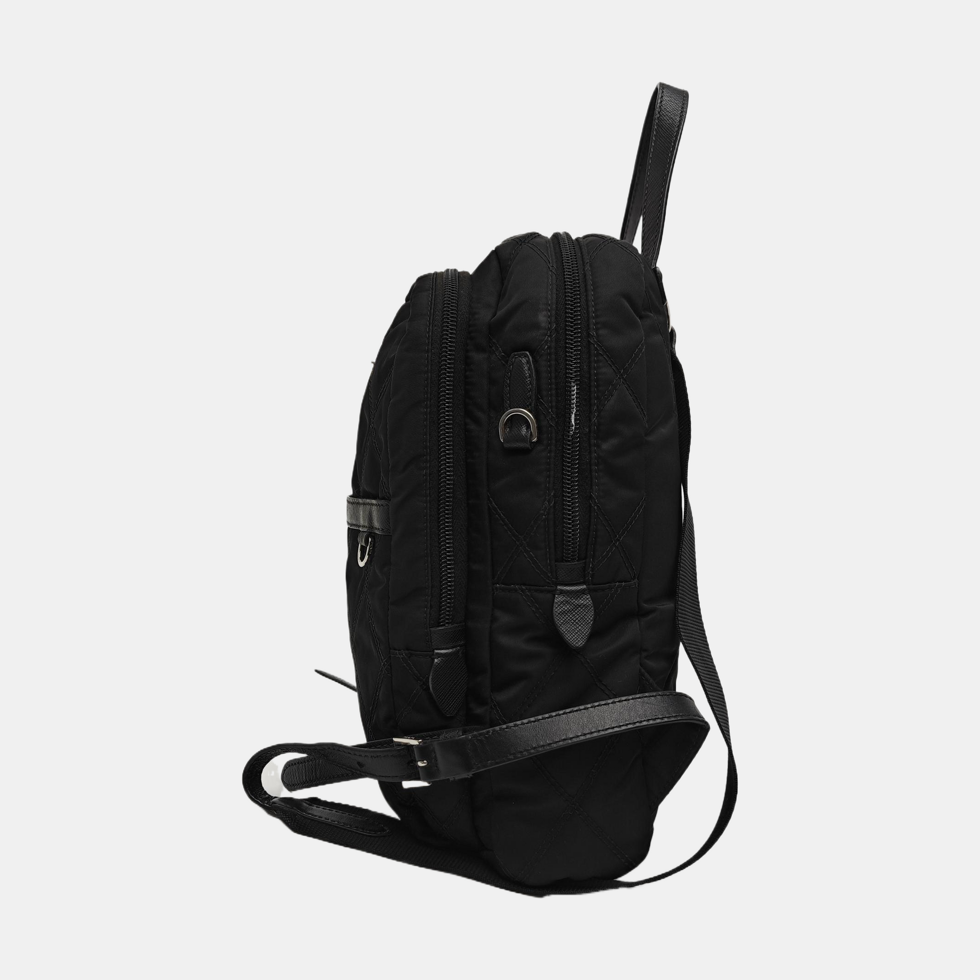 Quilted Nylon Backpack Black
