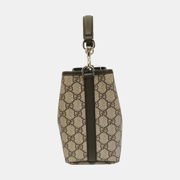 GG Emblem Small Monogram Coated Canvas Beige