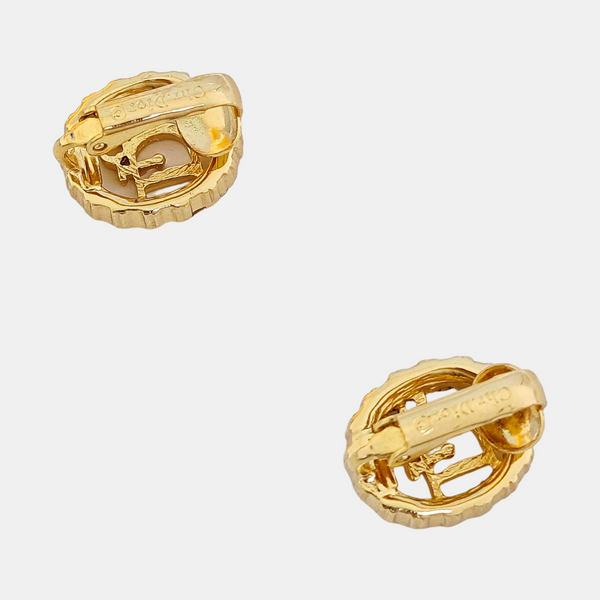 Dior Oblique Synthetic Crystal Gold Clip On Earrings