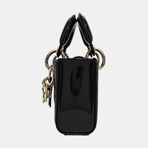 Lady Dior Super Mini Cannage Patent Leather Black