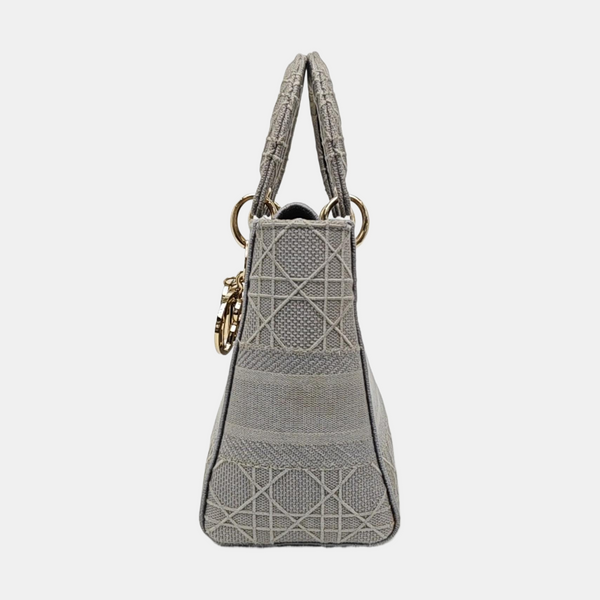 Lady D-Lite Medium Cannage Canvas Gray