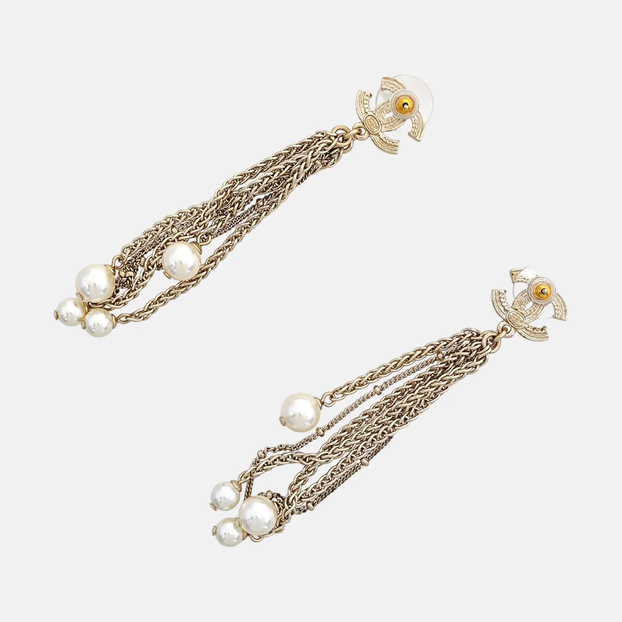 CC Logo Metal Gold Stud Earrings