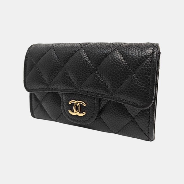 CLASSIC FLAP Quilted Grained Calfskin Black Card Holder