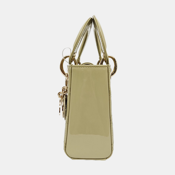 Authenticated pre-owned  Lady Dior Cannage Patent Leather Green - Shoulder Bag at Looply