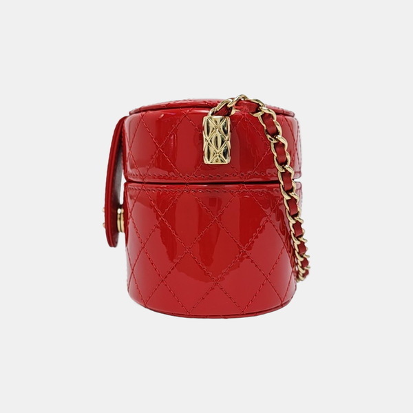 Round Vanity Quilted Patent Leather Red