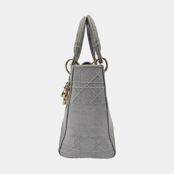 Lady D-Lite Medium Cannage Canvas Gray