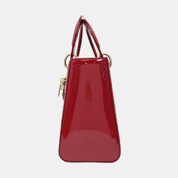 Lady Dior Medium Cannage Patent Leather Red