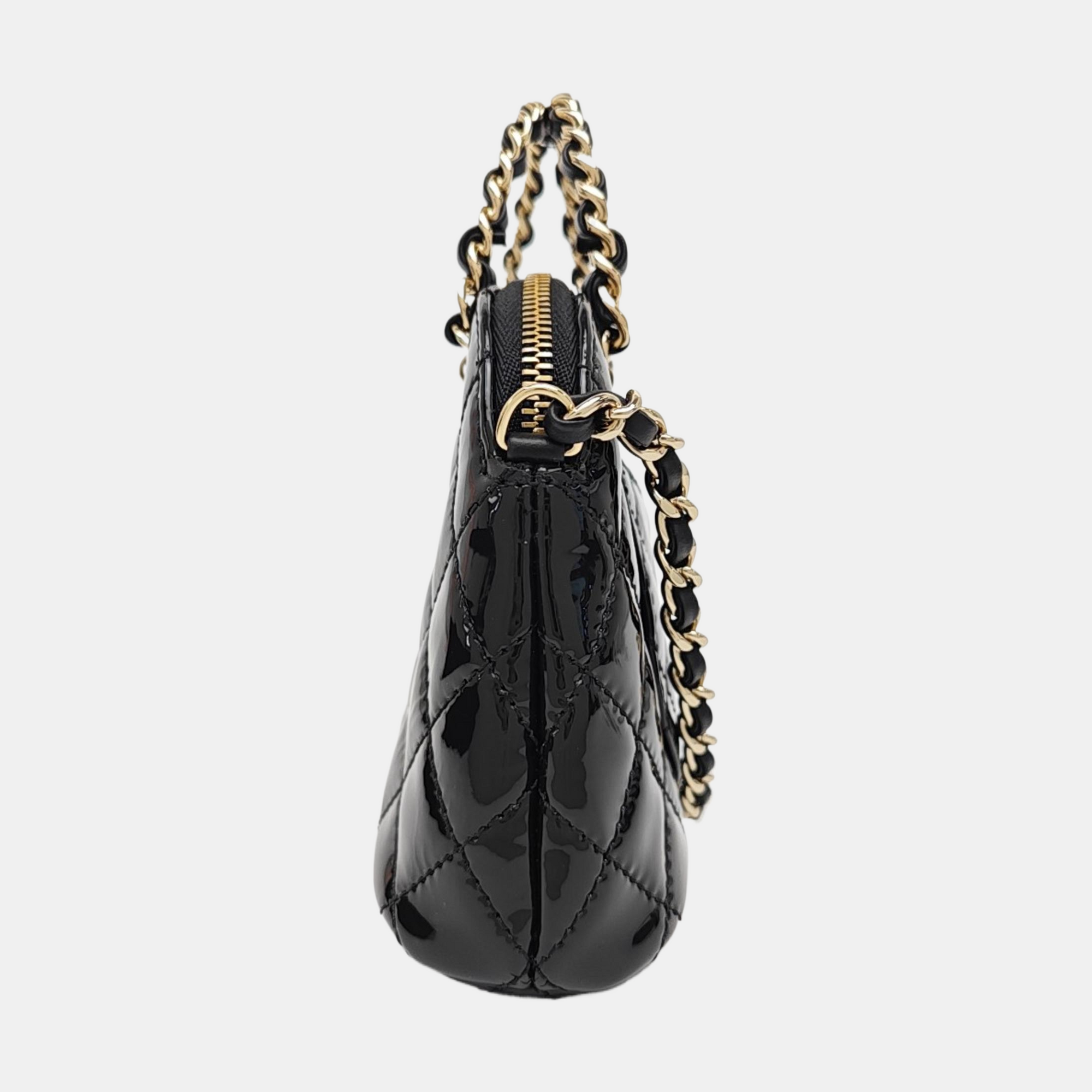 Quilted Patent Leather Shoulder Bag Black