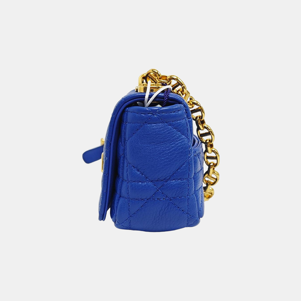 Authenticated pre-owned  Dior Caro Super Mini Quilted Calfskin Blue - Shoulder Bag at Looply