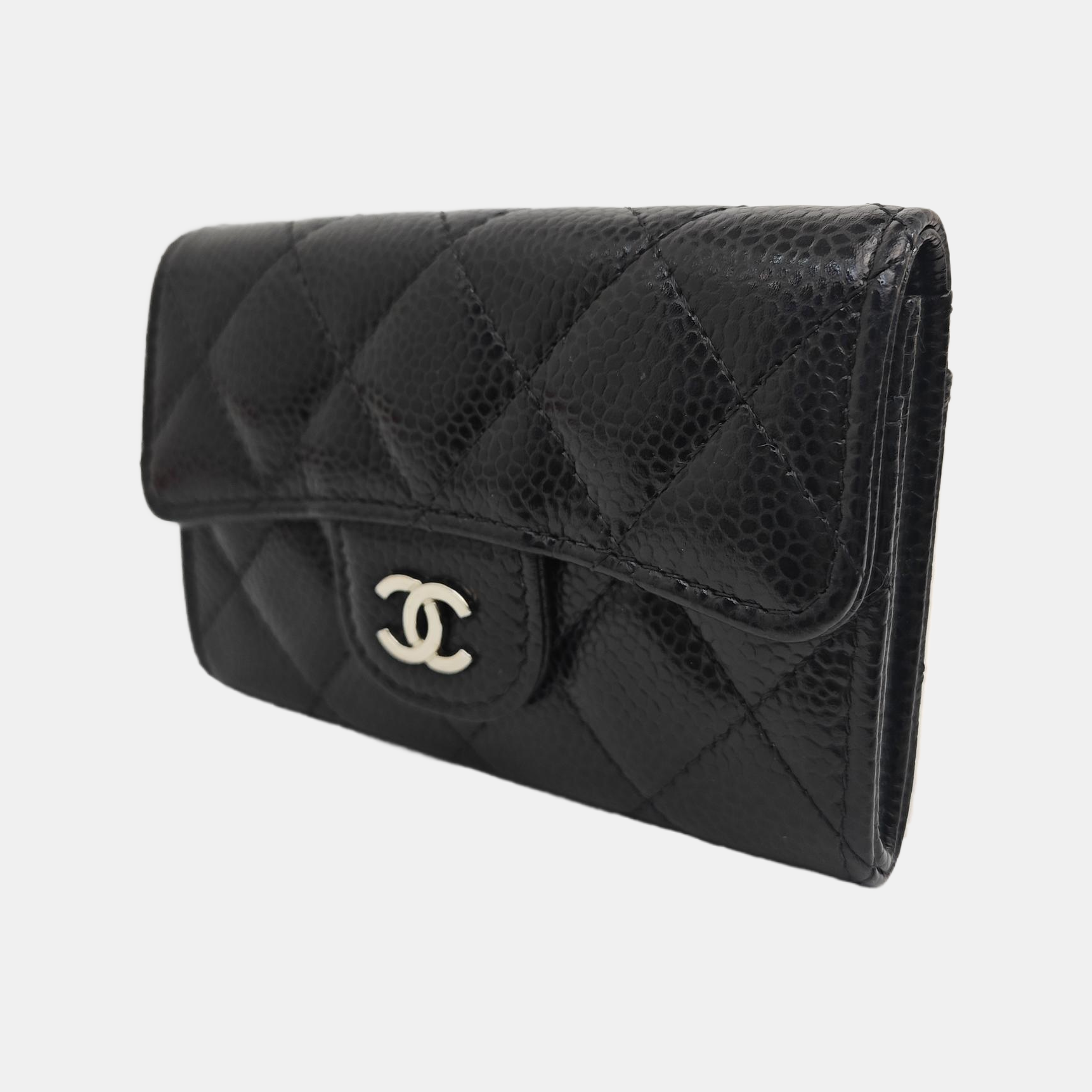 Quilted Grained Calfskin Wallet Black